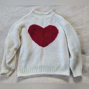Cozy White Sweater with Red Heart Size M